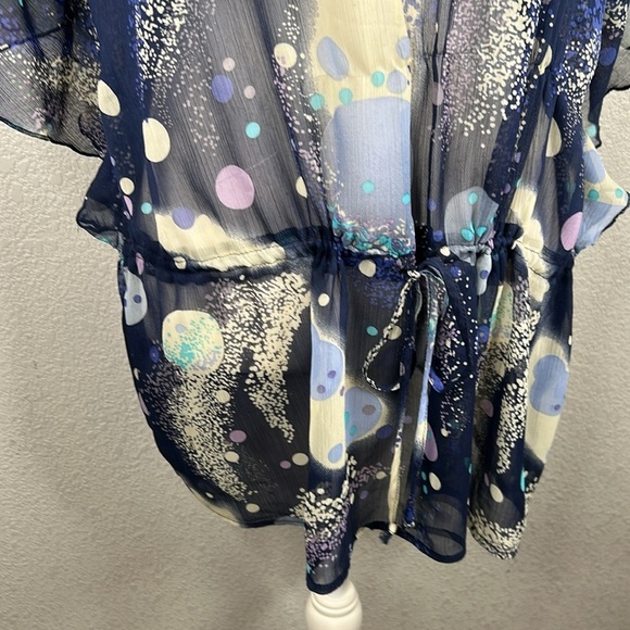 Mushbaby Sienna Rose, Inc. Sheer Blue Sequin V-Neck Summer Beach Cover-Up Size L - Picture 3 of 7